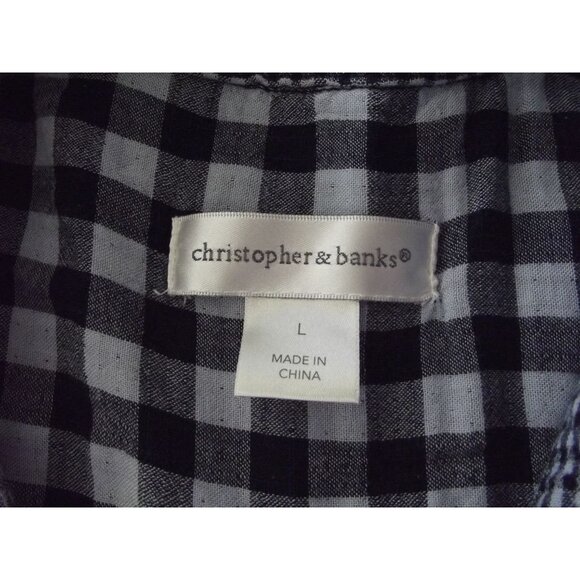 Christopher & Banks Blouse Womens Large Blue Plaid tunic v-neck rayon country - Picture 4 of 15